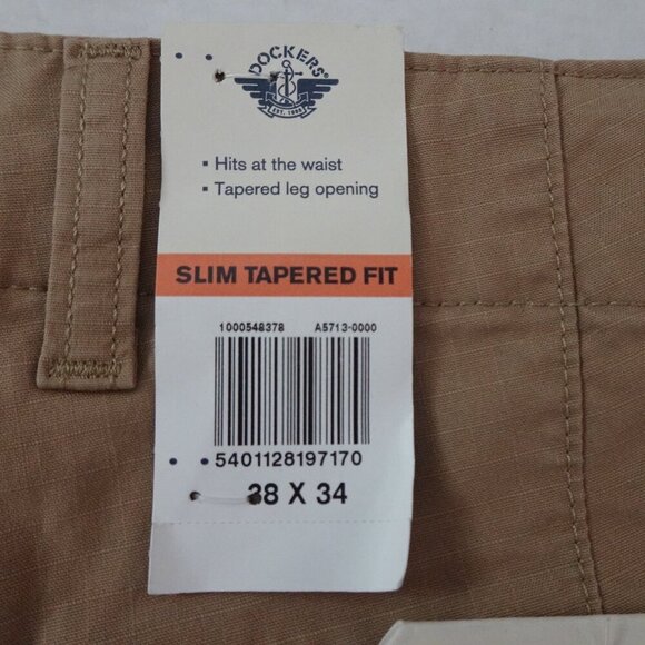 Dockers Slim Fit Cargo Pants Men's Size 38x34 Brown Tapered Performance Wicking - Picture 7 of 9